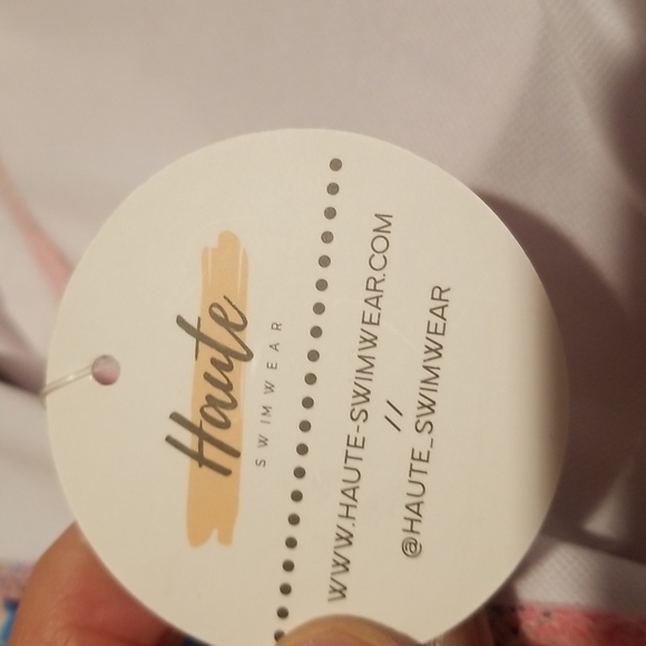 HAUTE PINK & BLUE TROPICAL PRINT LOW PLUNGE ONE PIECE SWIMSUIT - Picture 6 of 6